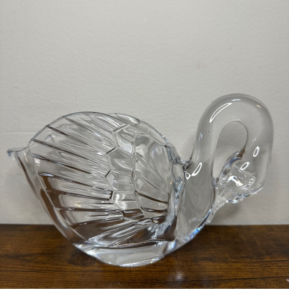 Vintage Crystal Glass Swan Figurine Elegant Bird Decor Mid Century Style